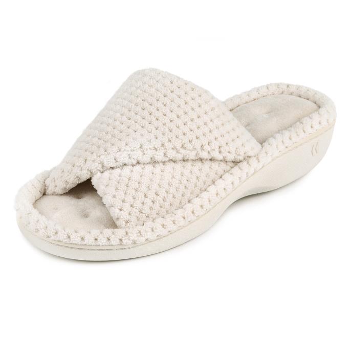 Isotoner Ladies Popcorn Turnover Open Toe Slippers Natural Extra Image 2